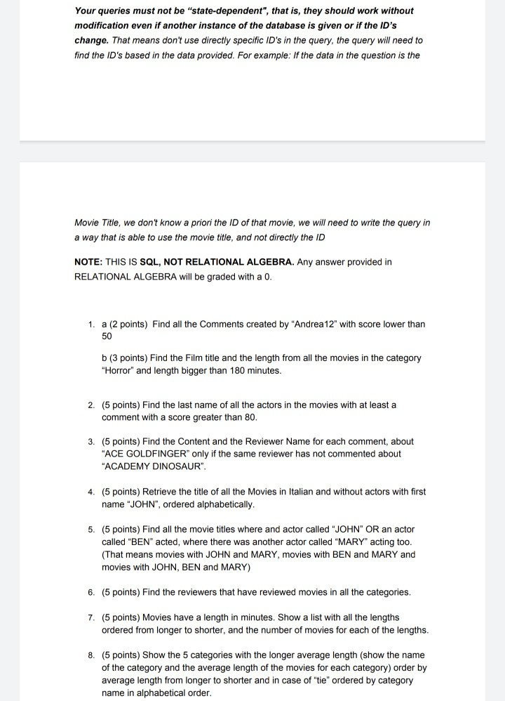 pdf, txt or doc format) with answers to the following questions. Consider