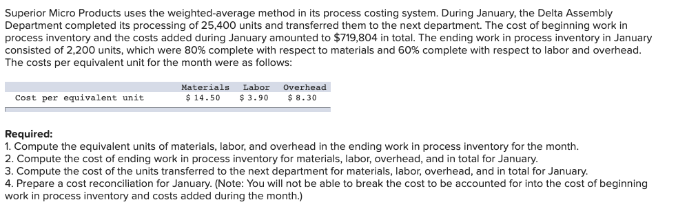  Superior Micro Products uses the weighted average method in its process
