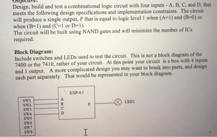  n, build and test a combinational logic circuit with four inputs