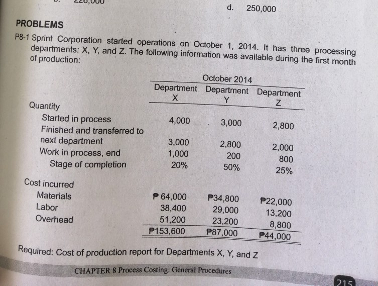 How to solve the following problems? 220,000 d. 250,000 PROBLEMS P8-1 Sprint