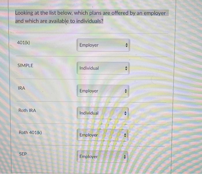 is this correct? Looking at the list below, which plans are offered