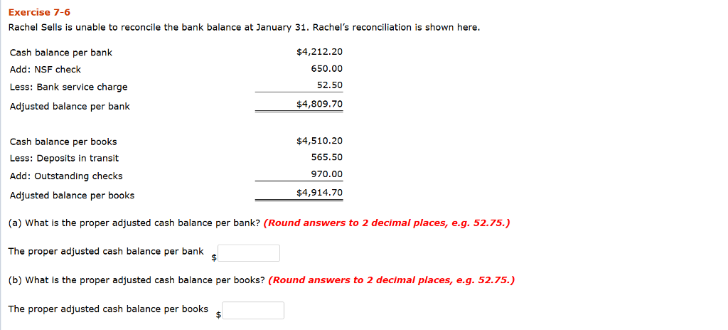 Please show how you got the answer... Exercise 7-6 Rachel Sells is
