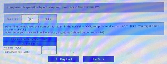 pension during 2024. 4. Determine the balances at December 31 , 2024,