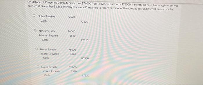 borrows $76000 from Provincial Bank on a 576000, 4 month, note. Assuming