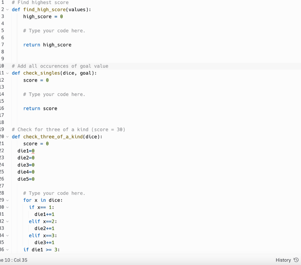 value. - Three of a kind: 30 , if the dice contain