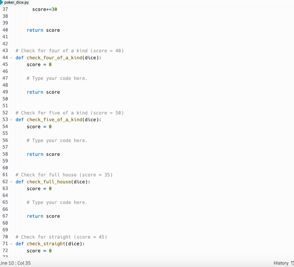 at least three of the same values. - Four of a kind: