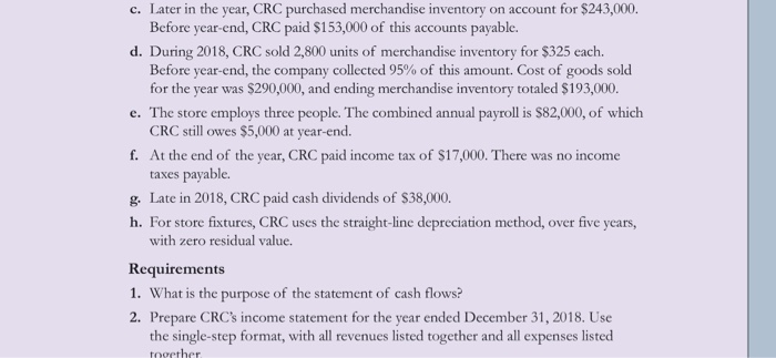 purpose and preparing the statement of cash flows- indirect method Classic Rare