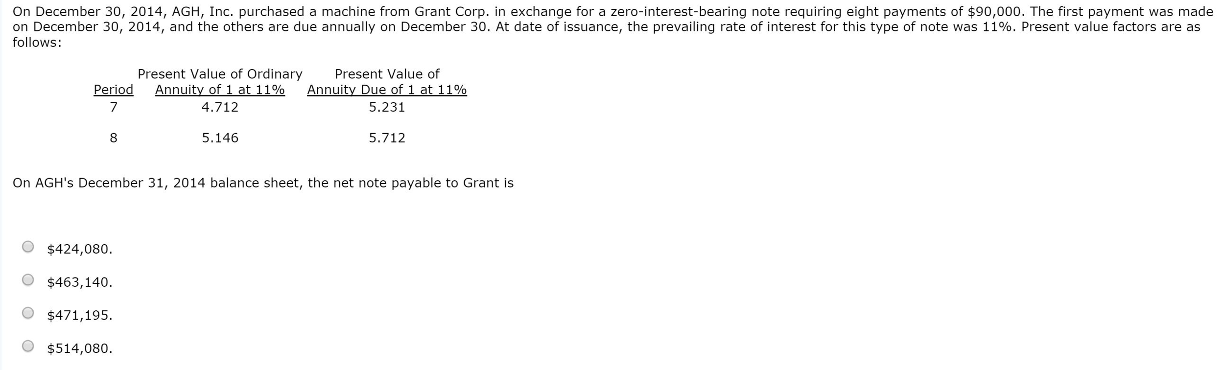 This is the question: On December 30, 2014, AGH, Inc. purchased a