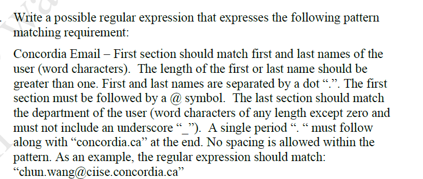  - Write a possible regular expression that expresses the following pattern