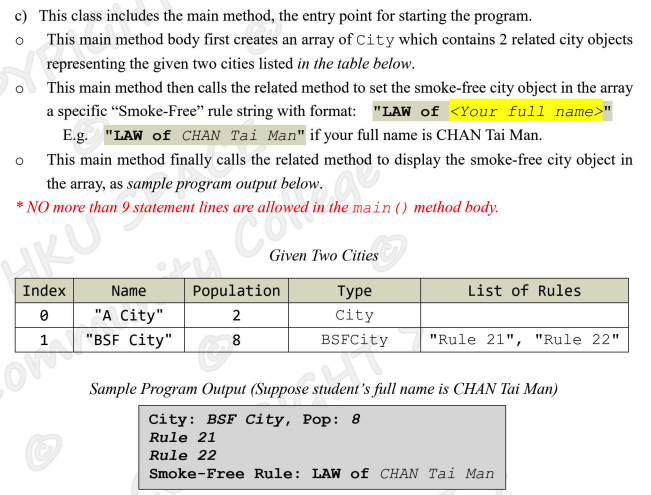 new Java class named BSFCity for modeling Better Smoke-Free Cities with the