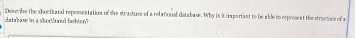 for proper database design? Describe the shorthand representation of the structure of