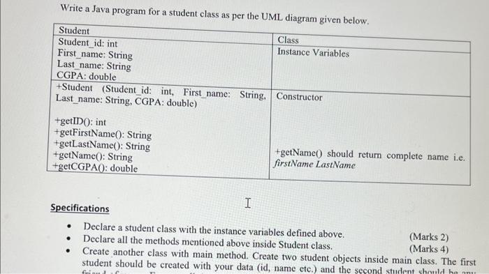  Write a Java program for a student class as per the