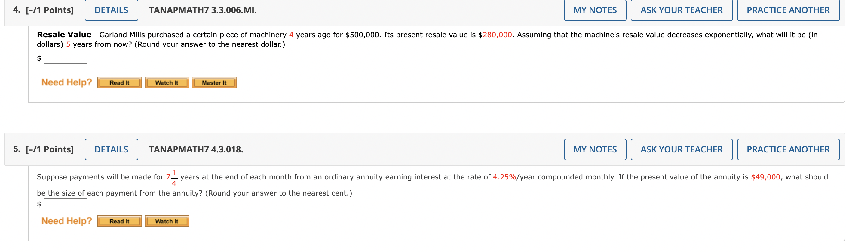  4. [-/1 Points] DETAILS TANAPMATH7 3.3.006.MI. MY NOTES ASK YOUR TEACHER