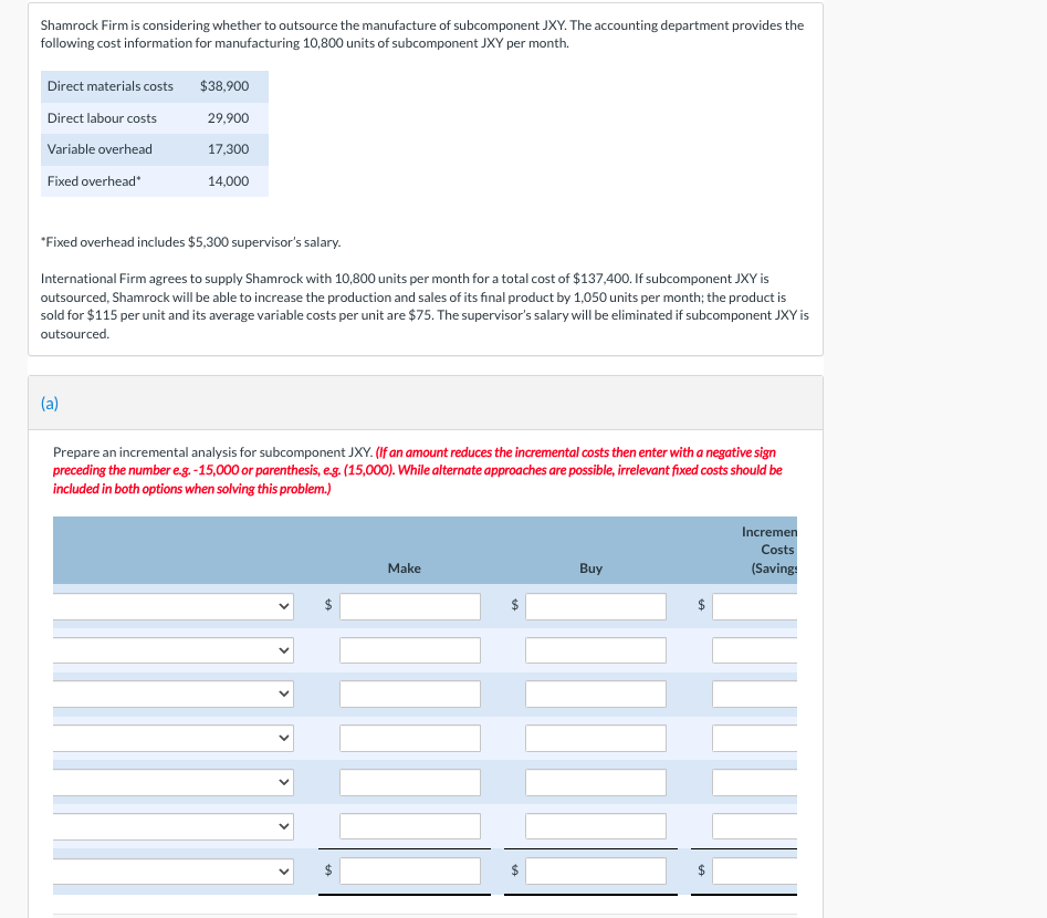  Please see drop down menu options Shamrock Firm is considering whether