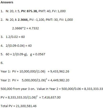 these problems. The answers do not show how. Valuation Problem Set 1.