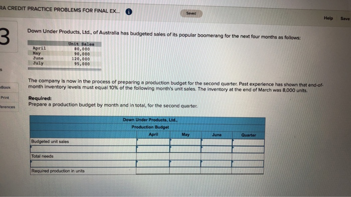  RA CREDIT PRACTICE PROBLEMS FOR FINAL EX... Saved Help Save Down