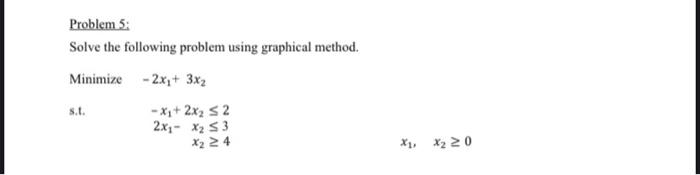  Problem 5: Solve the following problem using graphical method. Minimize -