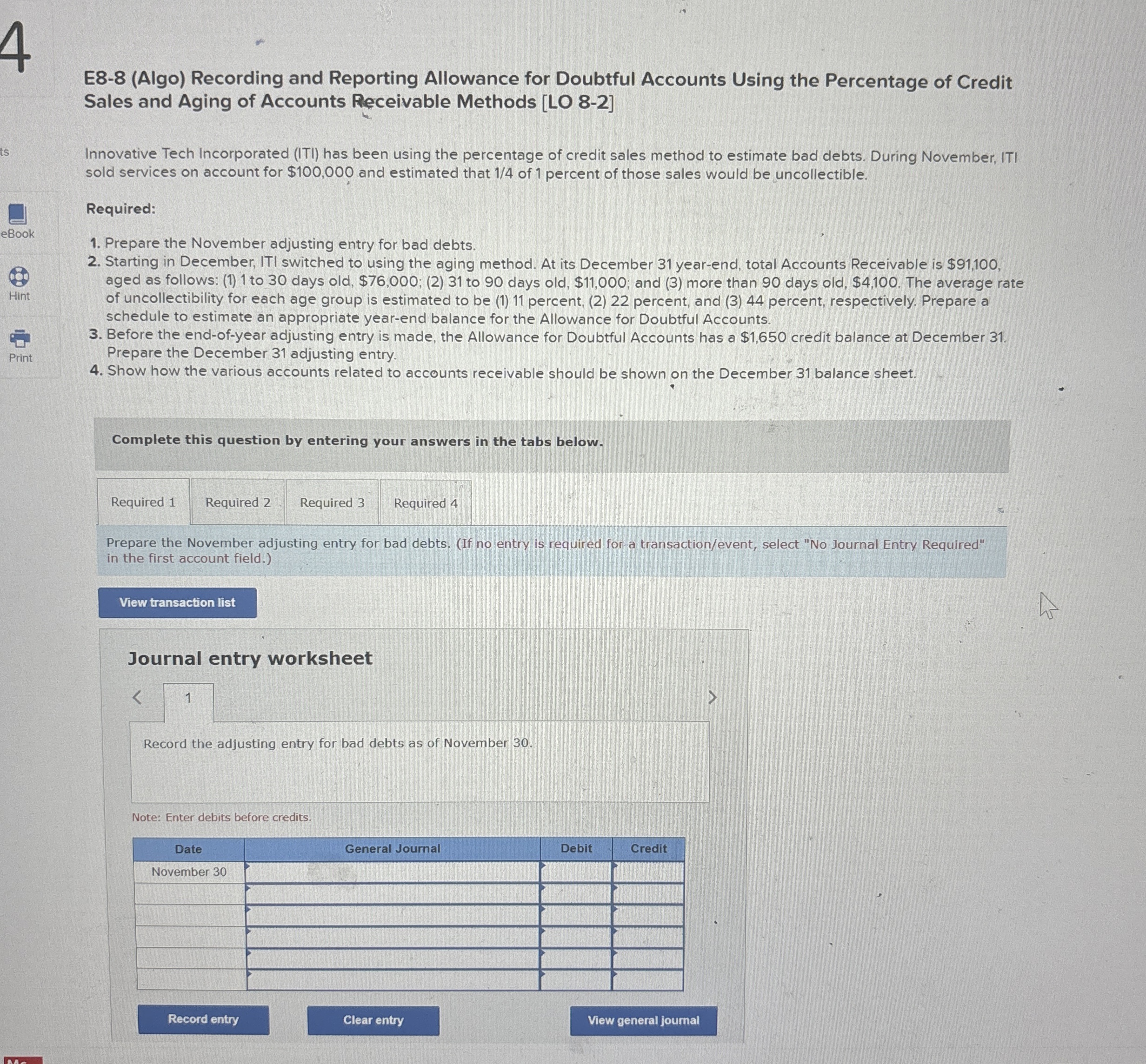 4 E8-8(Algo) Recording and Reporting Allowance for Doubtful Accounts Using the