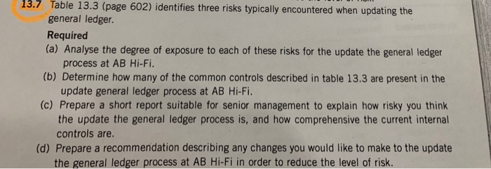  13.7 please 13.7 Table 13.3 (page 602) identifies three risks typically