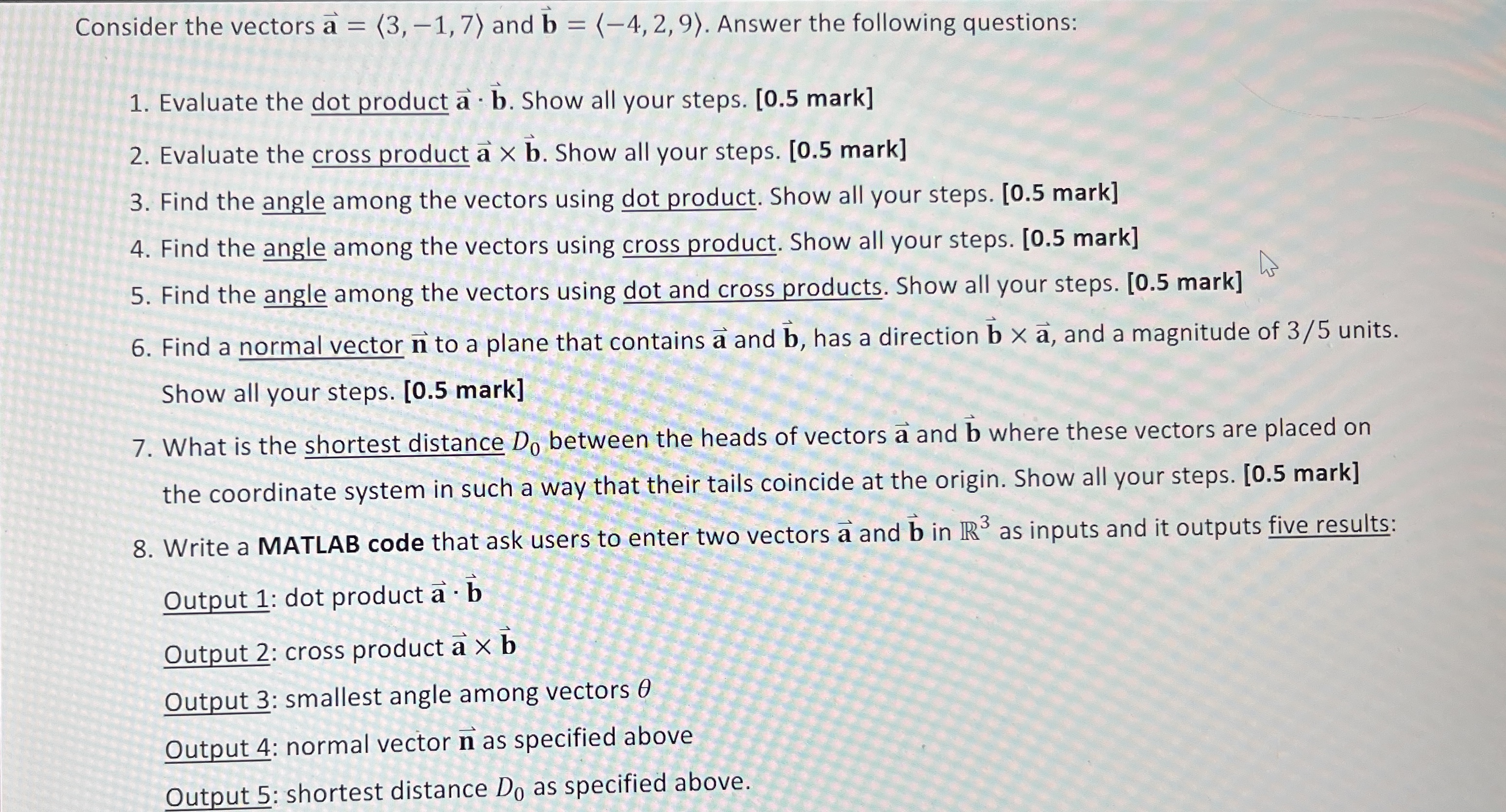  Write a MATLAB code that ask users to enter two vectors