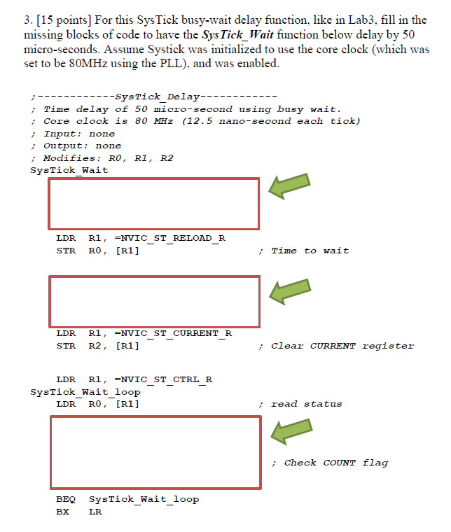 3. [15 points] For this SysTick busy-wait delay function, like in