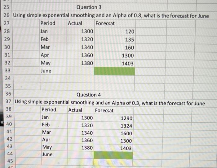  25 Question 3 26 Using simple exponential smoothing and an Alpha