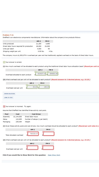  Problem 7-21 Sheffield is an electronics components manufacturer, Information about the