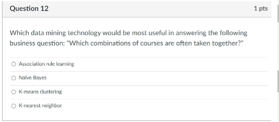  Question 12 Which data mining technology would be most useful in