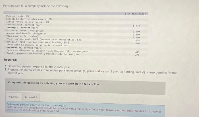  please help Pension data for a company include the following: 1.