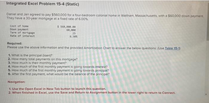  Integrated Excel Problem 15-4 (Static) Daniel and Jan agreed to pay