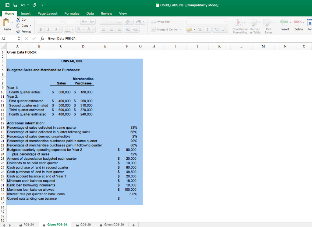  Ch08 Lab5.xls [Compatibility Mode] Insert Page Layout Formulas Data Review View