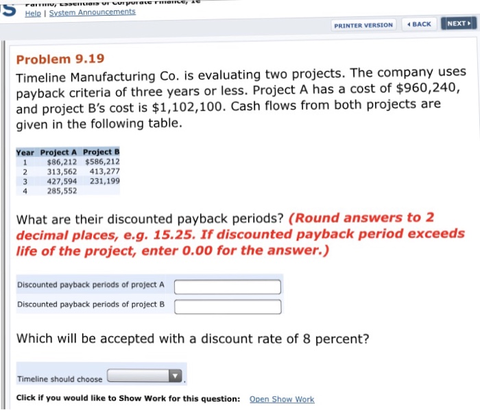  Hele I System Announcements PRINTER VERSION BACK NEXT Problem 9.19 Timeline