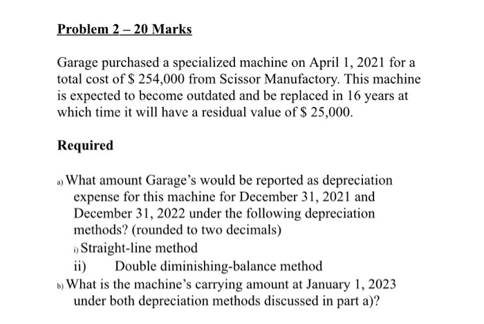  Problem 2 20 Marks Garage purchased a specialized machine on April