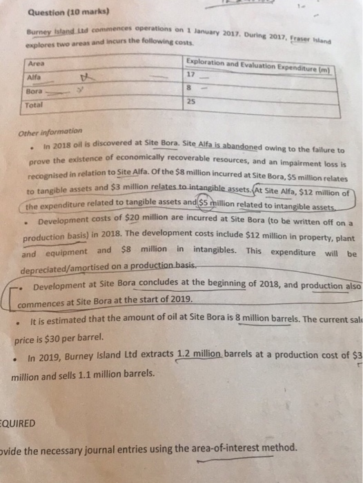  Question (10 marks) mences operations on 1 January 2017. During 2017,