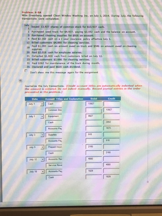  Need help correcting and completing problem 4-8A; please review! Problem 4-8A