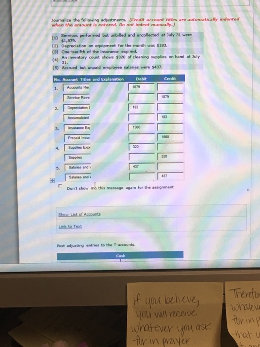 balance on account. 3 Purchased cleaning supplies for $916 on account. 5