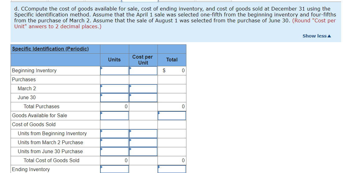 inventory system. Assume its accounting records provided the following information at the