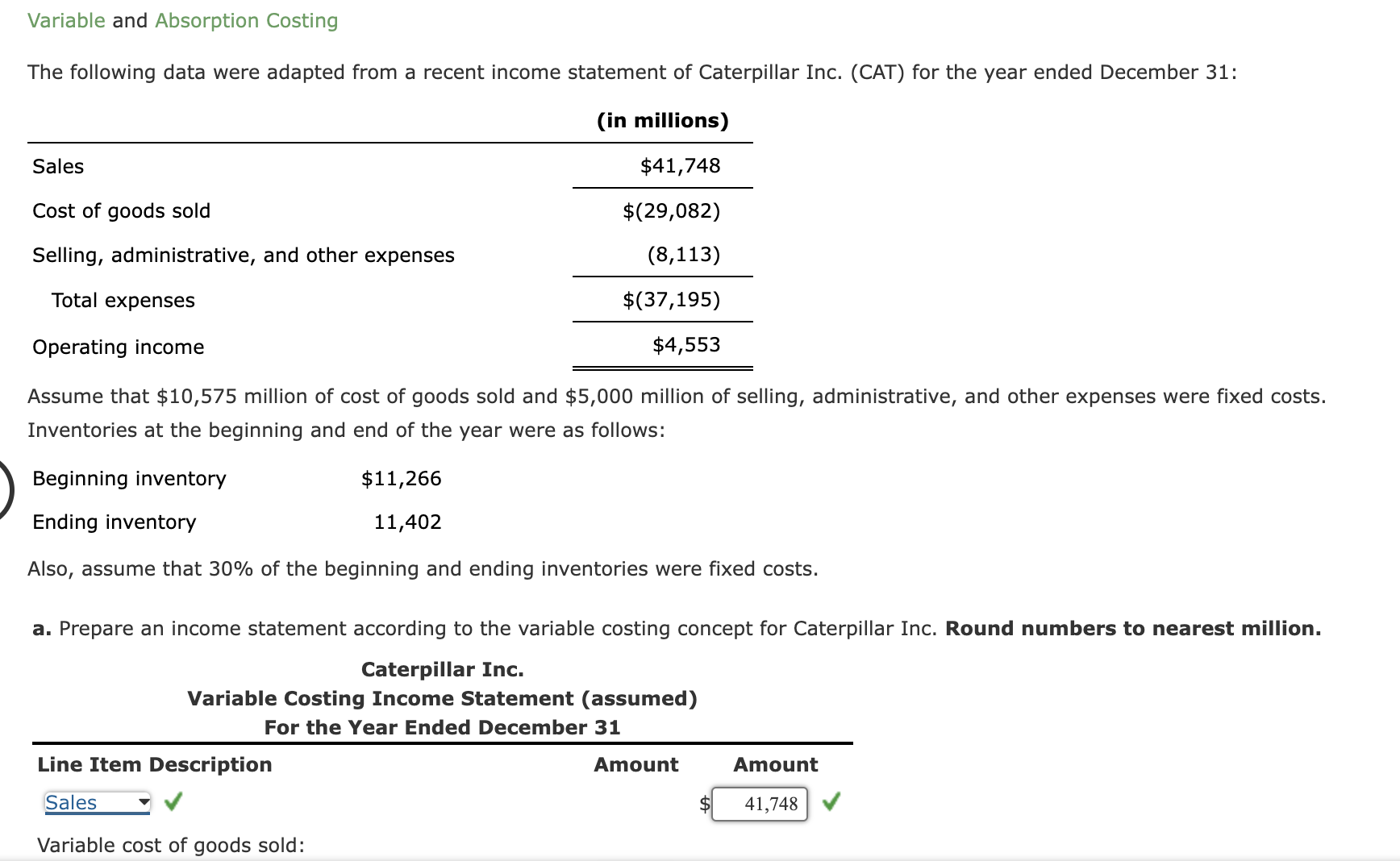 for Caterpillar Inc. Round numbers to nearest mil Caterpillar Inc. Variahle Cnctinn