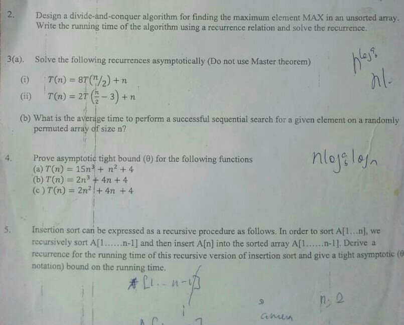  2 Design a divide-and-conquer algorithm for finding the maximum element MAX
