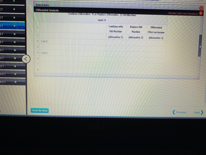 Descriptions Differential Analysis Final Question SHEET SHEET Instructions SHEET A machine with
