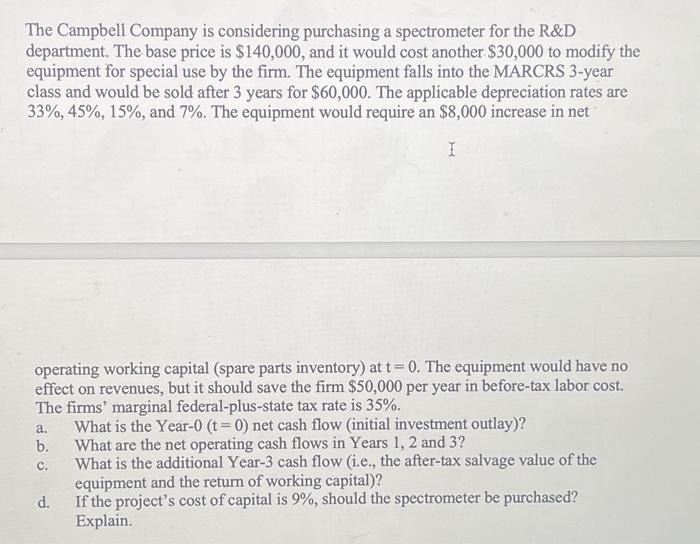 Please help with a-D. Excel format please The Campbell Company is considering