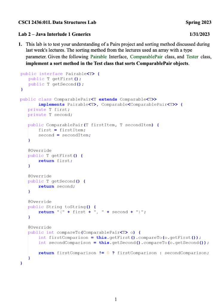 in java plz Lab 2 - Java Interlude 1 Generics 1/31/2023 1.