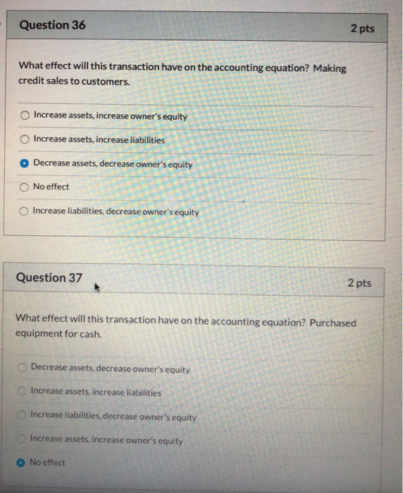  Question 36 2 pts What effect will this transaction have on