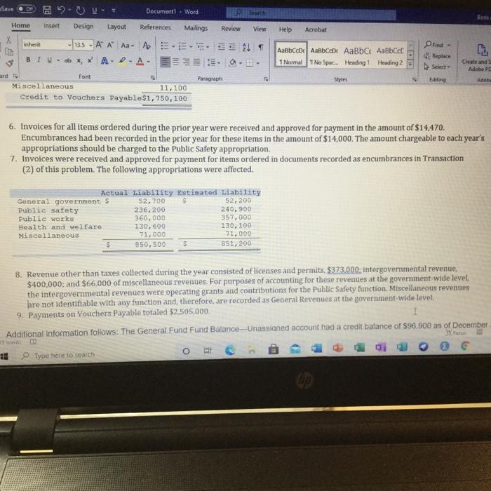 following transactions occurred during the 2020 fiscal year for the City of