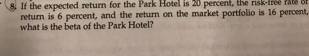 If the expected return for the Park Hotel is 20 percent,