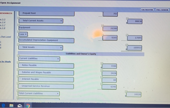 Study Accumulated Depreciation- Equipment 6,575 Notes Payable 7,200 Owner's Capital 34,581 Service