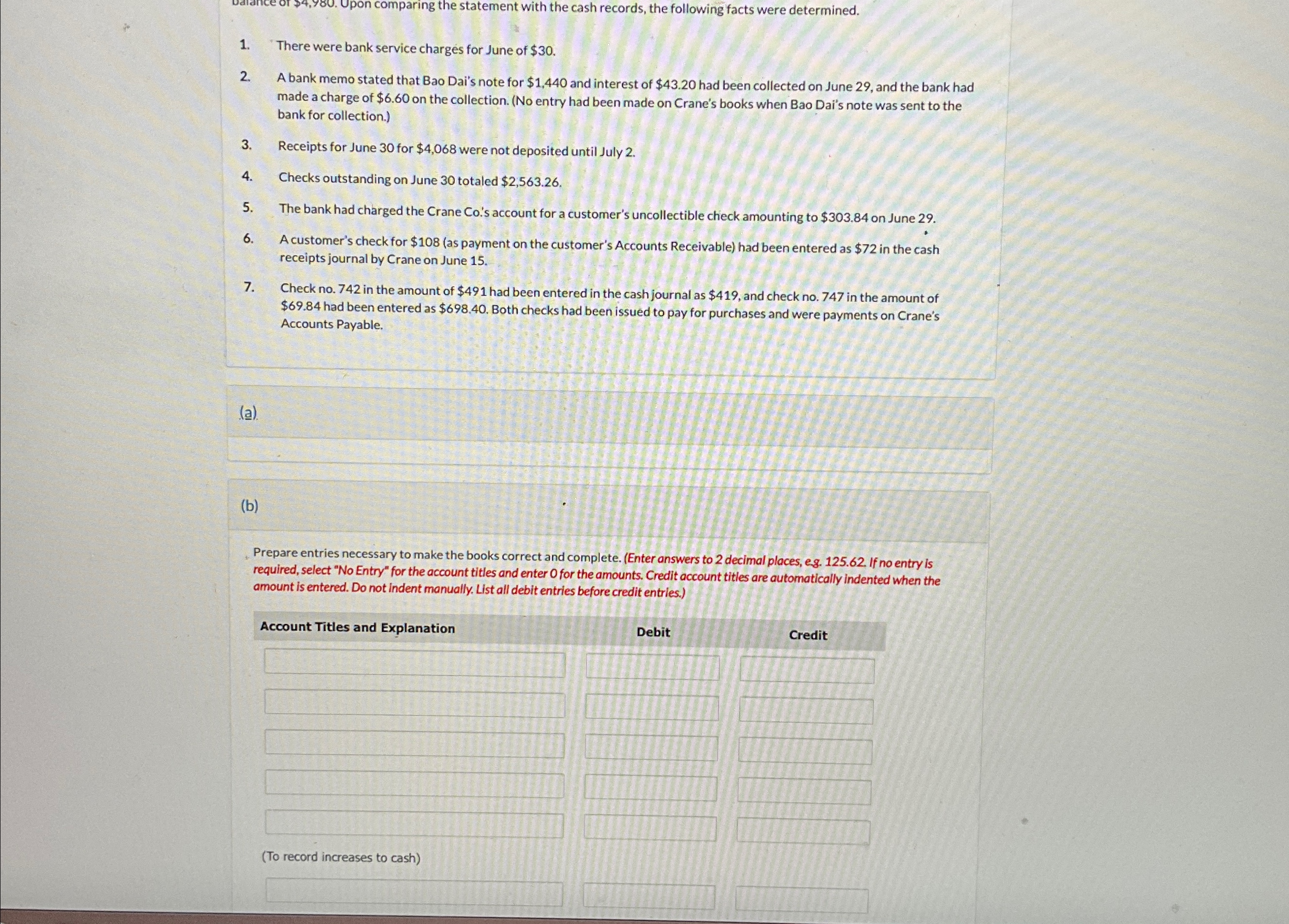  Upon comparing the statement with the cash records, the following facts