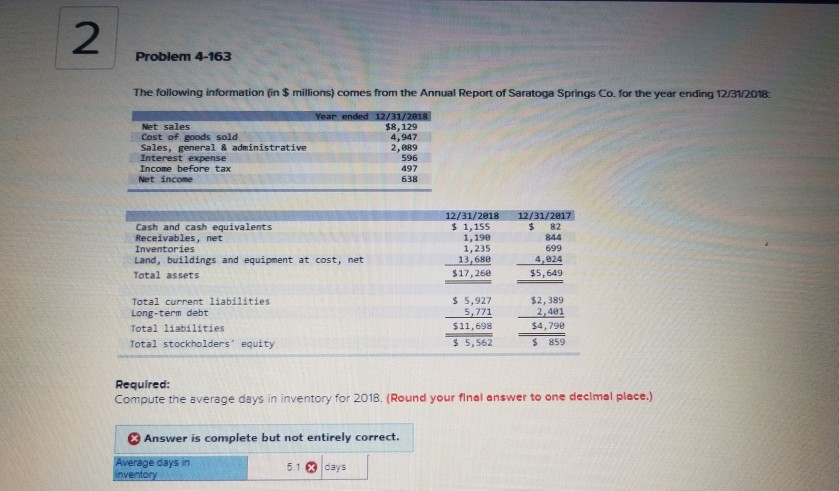 2 Problem 4-163 The following information (in $ millions) comes from the