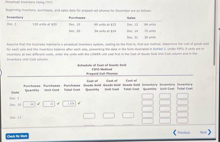  HELP!! please Perpetual Inventory Using FIFO Beginning inventory, purchases, and sales