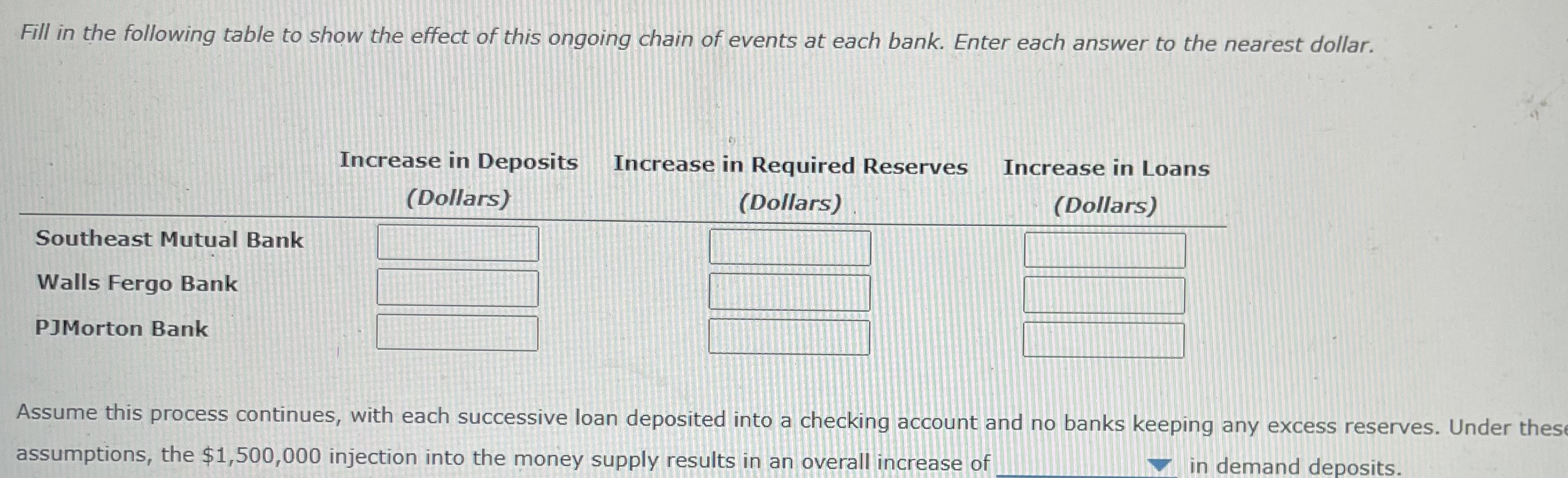 PJMorton Bank all have zero excess reserves. The required reserve ratio is